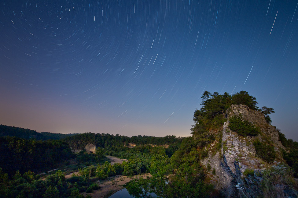 Night skies over the narrows on the Buffalo River in Arkansas 